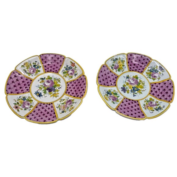 Veuve Perrin France Faience Marseille Plates Hand Painted Floral Set of 2 Signed - Picture 3 of 9